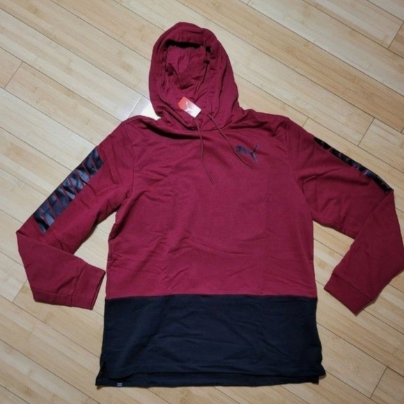Puma Other - PUMA Hoodie Rhubarb Men's Speed Slant Logo Long Sleeve Burgundy Black Size Large